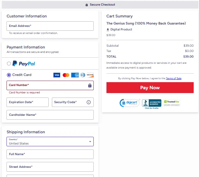 The Genius Song™ Checkout Page